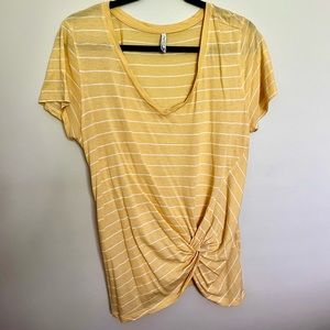 Soft white striped t-shirt with cute knot front.